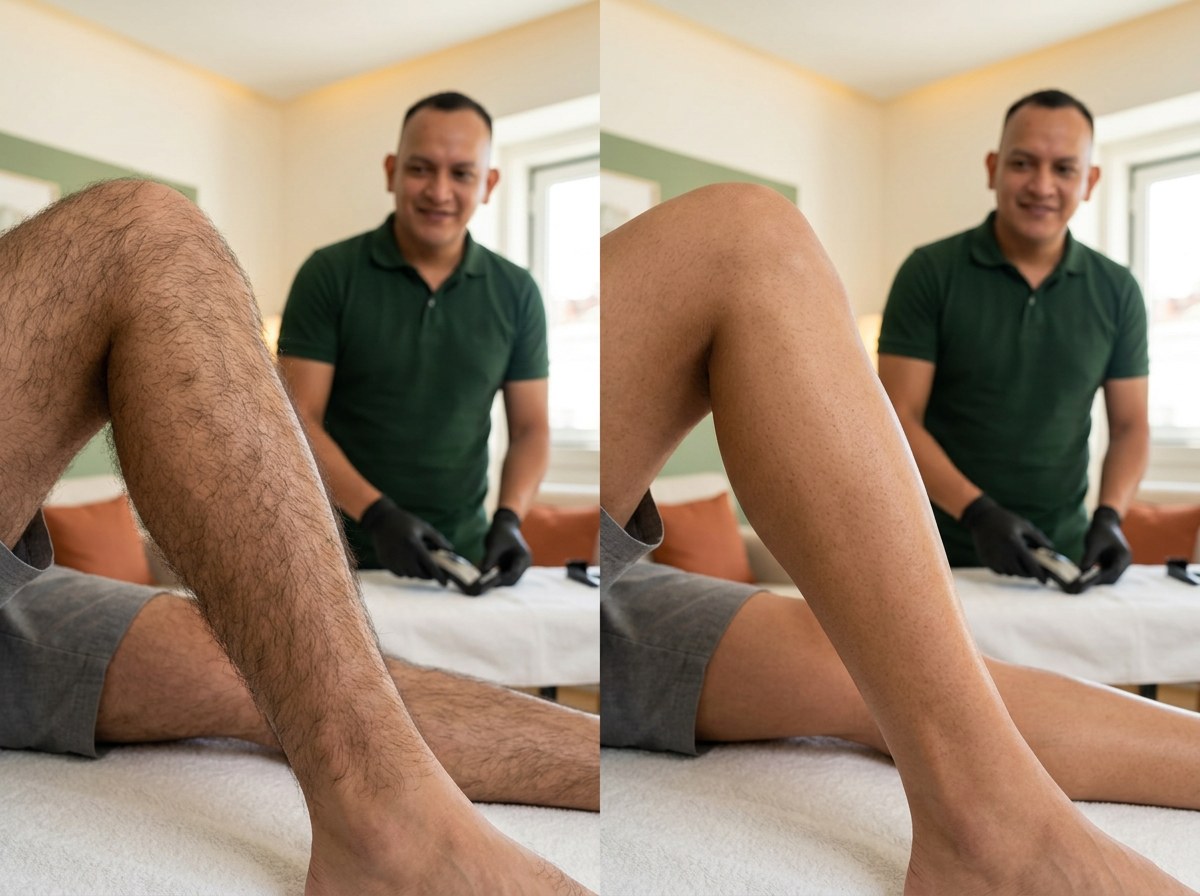 Antes e depois de depilação masculina profissional
